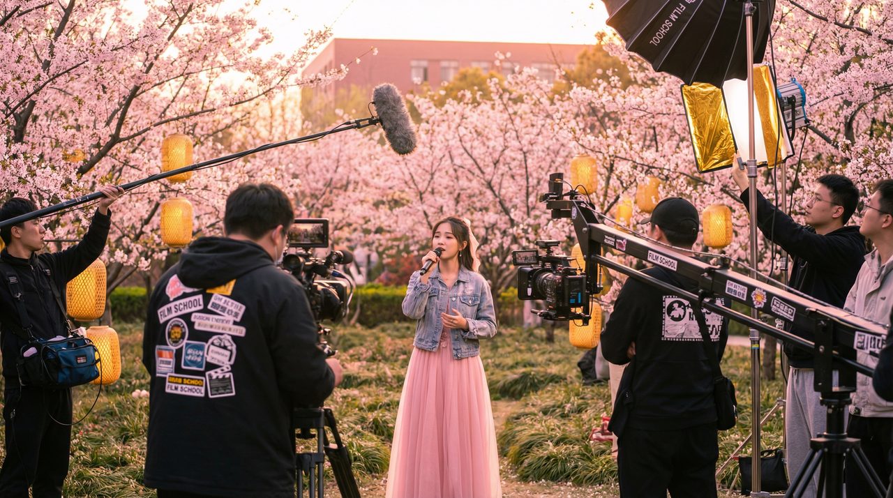 校花MV传媒演示：校园樱花季MV拍摄
